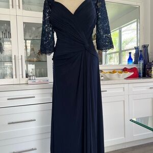 La Femme Blue Ruched Sweetheart Gown